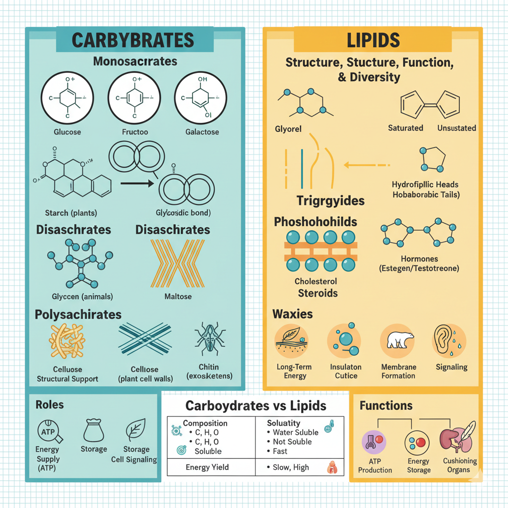 Carbohydrates and lipids molecular structures